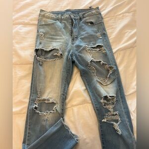 SHEIN Women's High Rise Distressed Blue Jeans